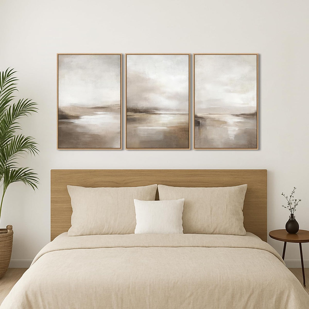 SAFERRYHOME Neutral Abstract Framed Wall Art - Minimalist Modern Nordic Calm Canvas Print Set, Landscape Shapes Earth Tone Illustrations Decor for Living Room, Bedroom - 3 Panels 16x24 Inch