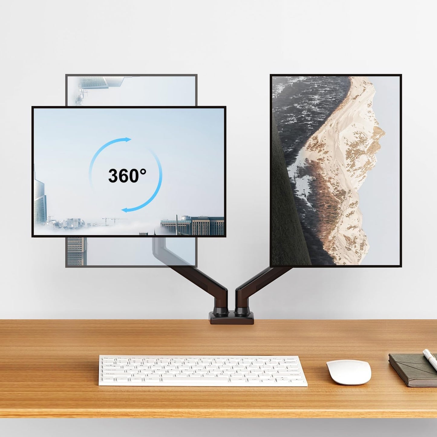 ErgoFocus Dual Monitor Mount Fits 13 to 32 Inch Computer Screen, Dual Monitor Arm Hold 4.4-19.8lbs Each, Full Motion Monitor Desk Mounts for 2 Monitors, Gas Spring Monitor Stand, VESA Mount