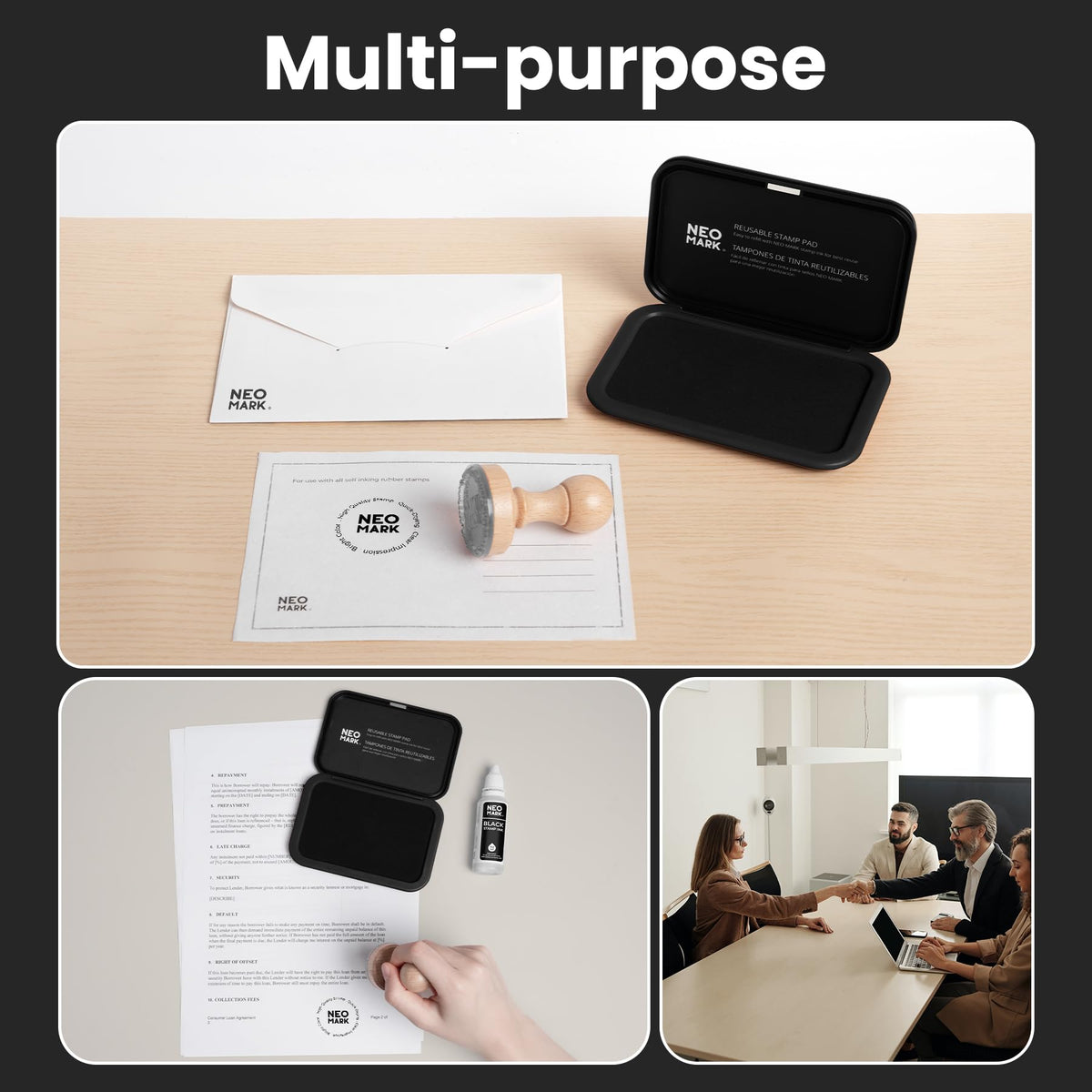 NEO MARK Medium Stamp Pad Kit (1oz Ink Included)-2.8"x 4.4", Magnetic Lid, Premium Quality Felt Stamp Pad (Black)