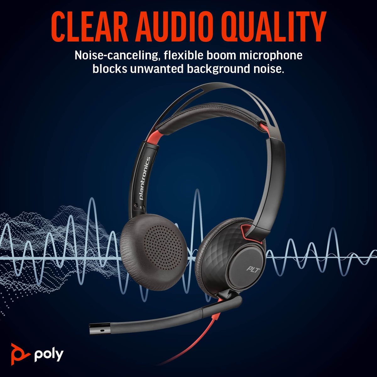 Poly Blackwire 5220 Wired Headset - Flexible Boom Mic - Noise Cancelling Headphones with Mic - USB-C, USB-A, 3.5mm - Ergonomic Over-Ear Design - Works with Microsoft Teams, Zoom - Work from Home