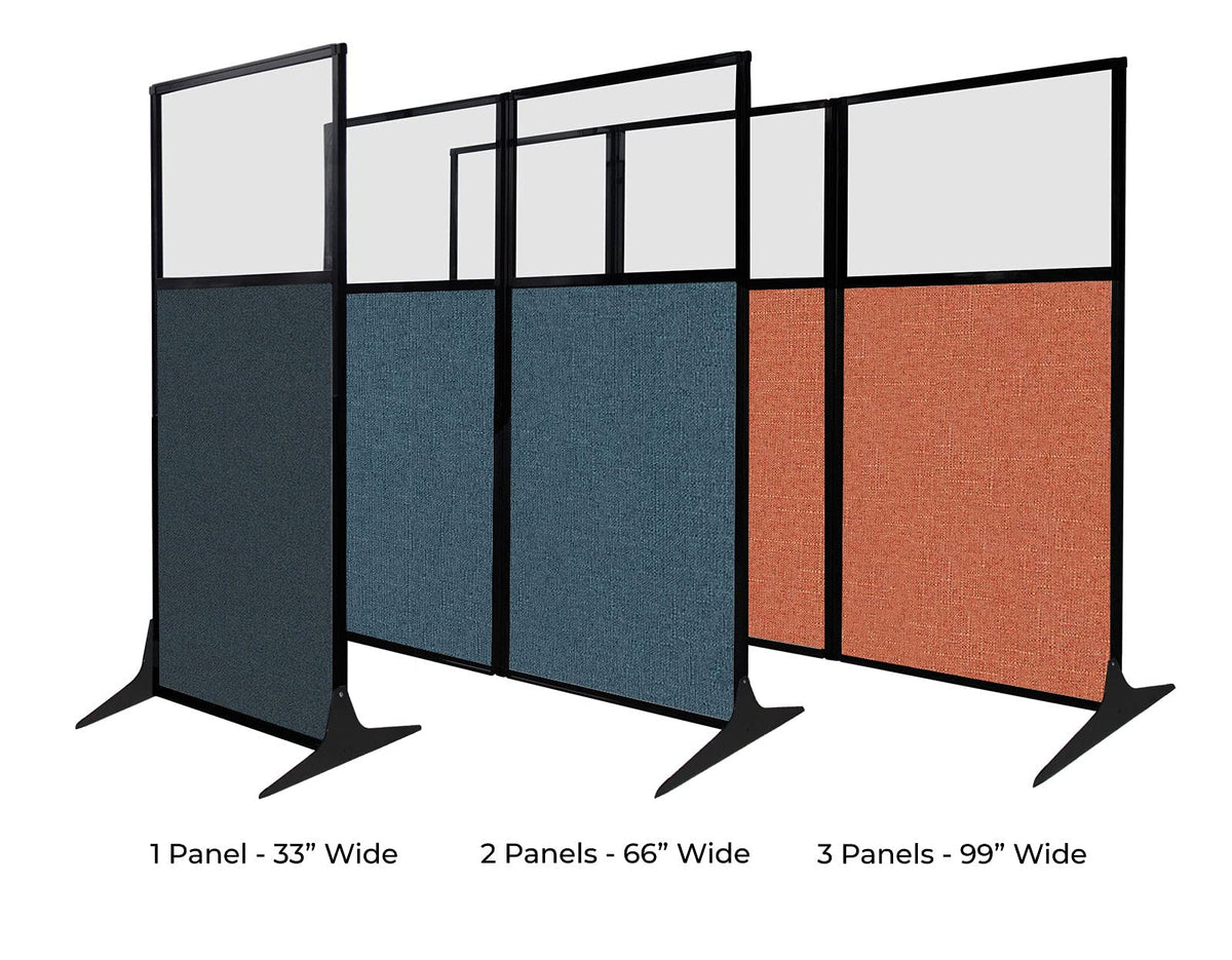 Versare Workstation Partition | Portable Wall Divider | Modern Office Cubicle | Free Standing Privacy Screen | Flexible Work Space | 66" x 70" W/Window, Charcoal Gray Fabric Panels