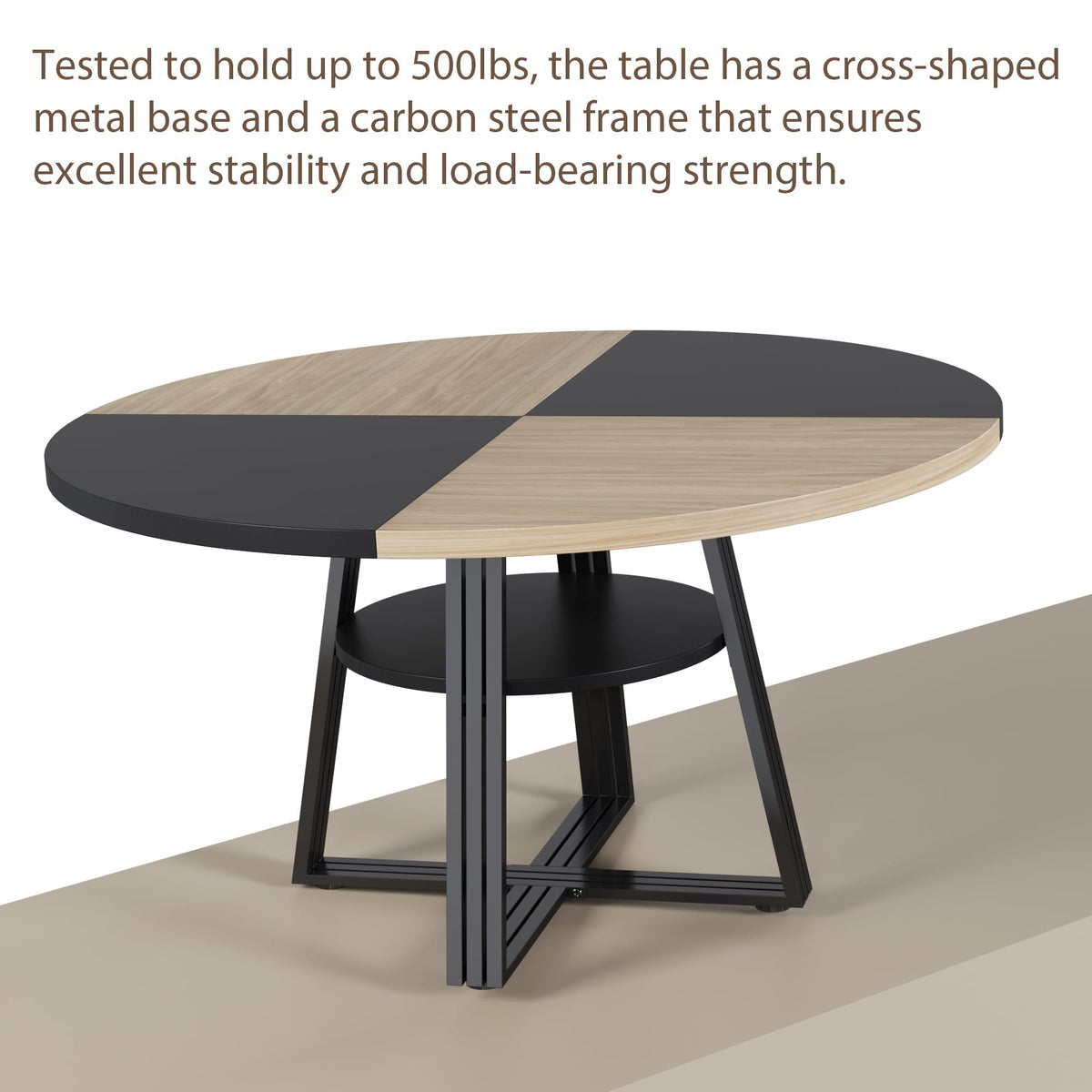 47.2" Farmhouse Round Dining Table for 4-6, Modern Kitchen Table with Storage Shelf, Space-Saving Circle for Apartment & Living Room, Natural
