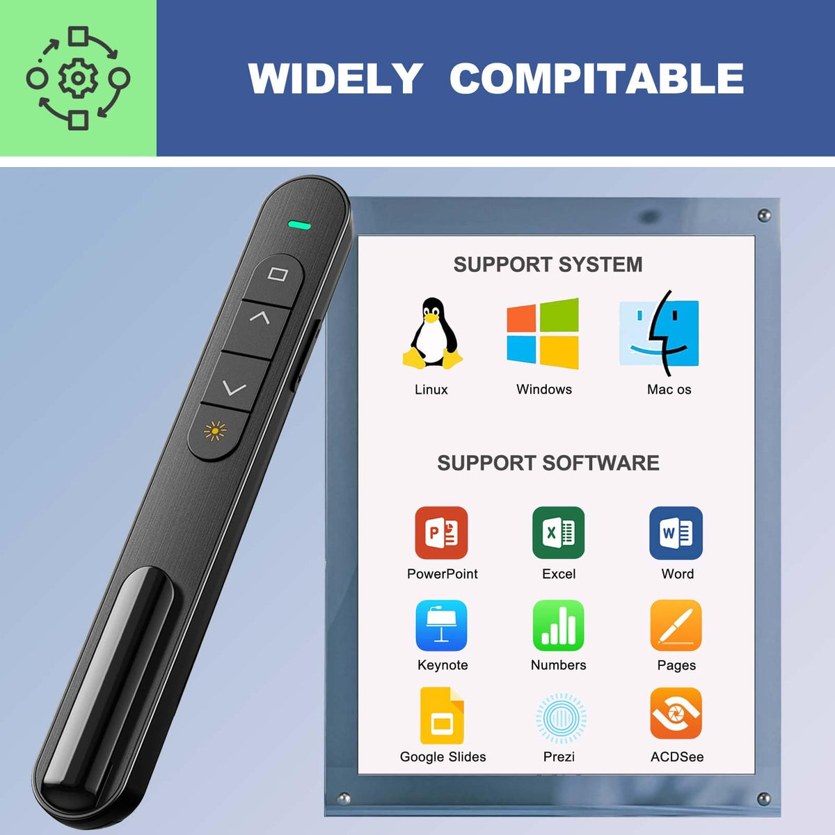 QUI 2 Pack Wireless Presenter Remote, 2.4GHz RF Presentaion Clicker with Hyperlink Volume Control, USB Presentation Remote for Mac, Laptop, Google Slides (USB Type-c, Black Purple)
