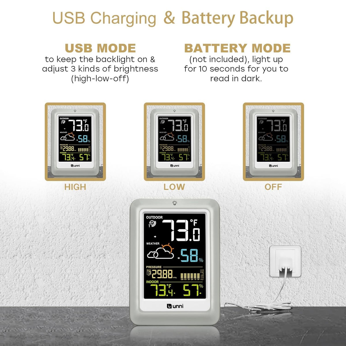 Indoor Outdoor Thermometer Wireless Weather Stations, with 330ft Range Sensor and Adjustable Brightness Inside Outside Temperature Humidity Monitor (Multi)