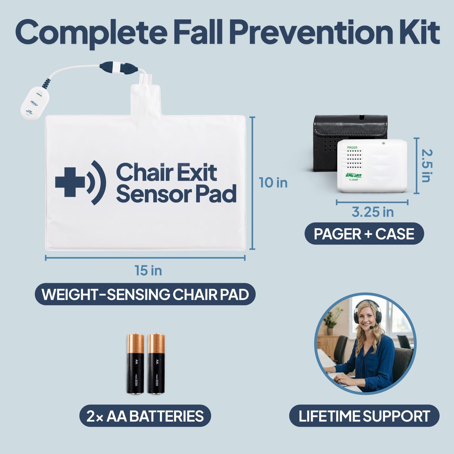 Smart Caregiver Chair Exit Alarm System with Wireless Pager and for Fall Prevention | Chair Alarm Alerts Caregiver When They Get Up from The Chair | USA-Based Company and Customer Support