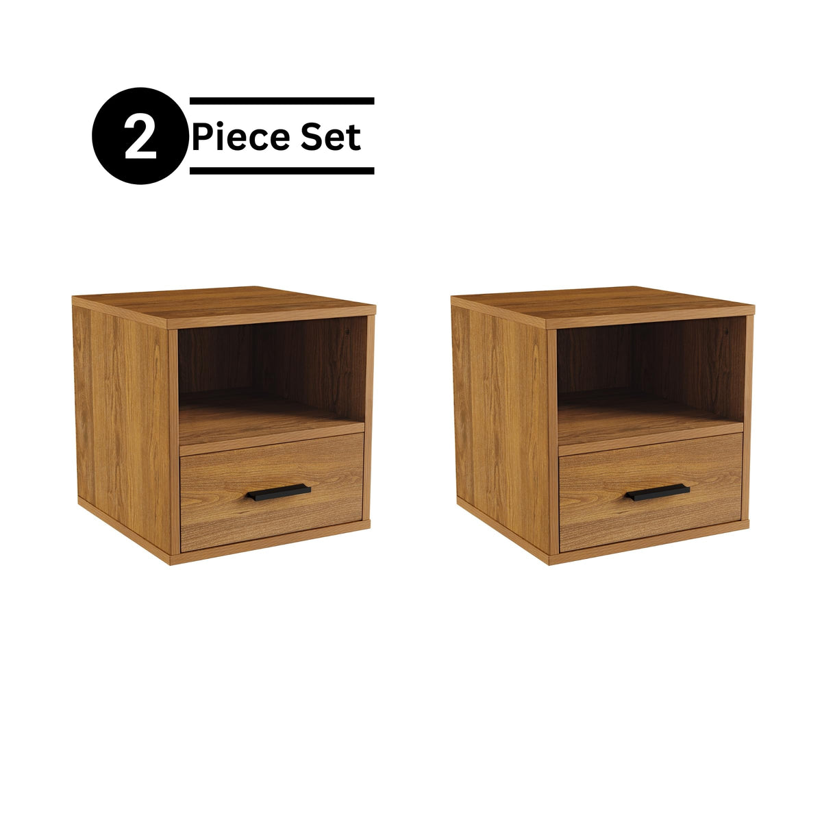 Lavish Home Side Table with Storage - Set of 2 Minimalist Modern Nightstand or End Table with Drawer - Stackable Modular Accent Furniture for Bedroom, Living Room, or Office (Brown Woodgrain)