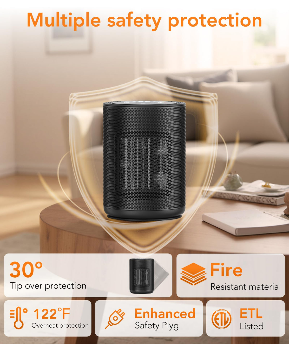 ZAFRO Space Heater for Indoor Use, Portable Electric Heaters with Digital Display and Remote, 2025 Upgraded, 24H Timer, 5 Mode, Thermostat, 1500W PTC Ceramic Fast Heat Safety for Home Office Bedroom