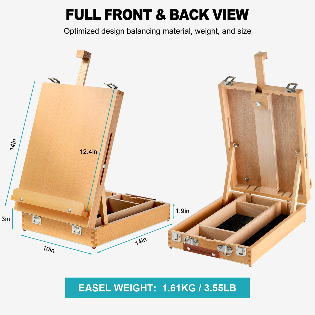 Beechwood Tabletop Easel for Painting, Portable Adjustable Sketchbox Art Easel Stand with Detachable Shoulder Strap for Beginners and Art Lovers