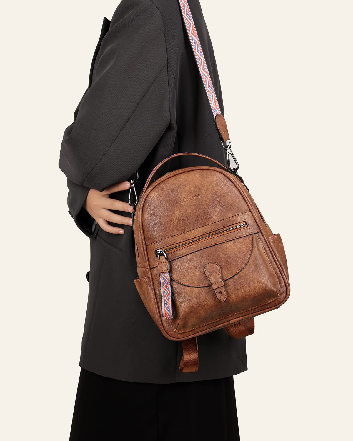 FADEON Mini Backpack Purse for Women, Designer Leather Cute Roomly Small Backpacks, Ladies Shoulder Backpack Fashion Handbag