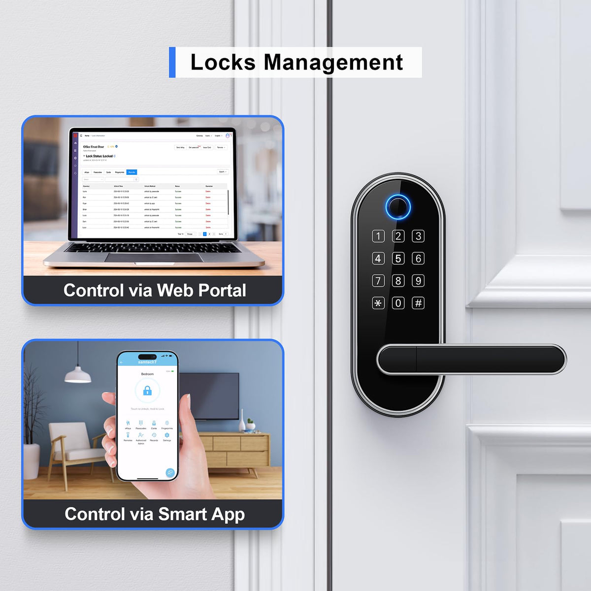 Bluetooth Fingerprint Smart Lock with Handle & Keypad – Fits Most US Doors, DIY Install, Keyless Entry: Code, FOB, Auto-Lock. Ideal for Home, Airbnb, Rental, Kids, Seniors. Alexa & Google Compatible