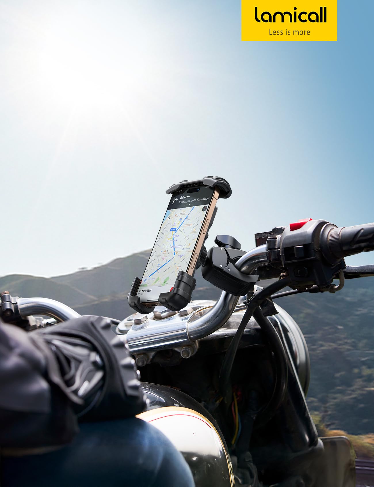 Lamicall Bike Phone Holder Mount - [Lockable & Rotating] Motorcycle Handlebar Phone Mount Clamp, Gifts, E-Bike, ATV Scooter Phone Clip for iPhone Air 17 16 15 14 Pro Max Plus, S20, 4.7-6.8" Cellphone