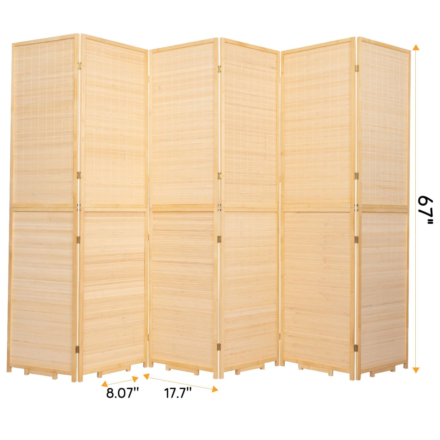 JVVMNJLK Room Divider, 5.6 FT Tall Folding Privacy Screen, Partition Divider for Room Separation, Portable Freestanding Wall Divider for Room, Bamboo Mesh Woven Design, (Beige, BM-6-Panel 67”)