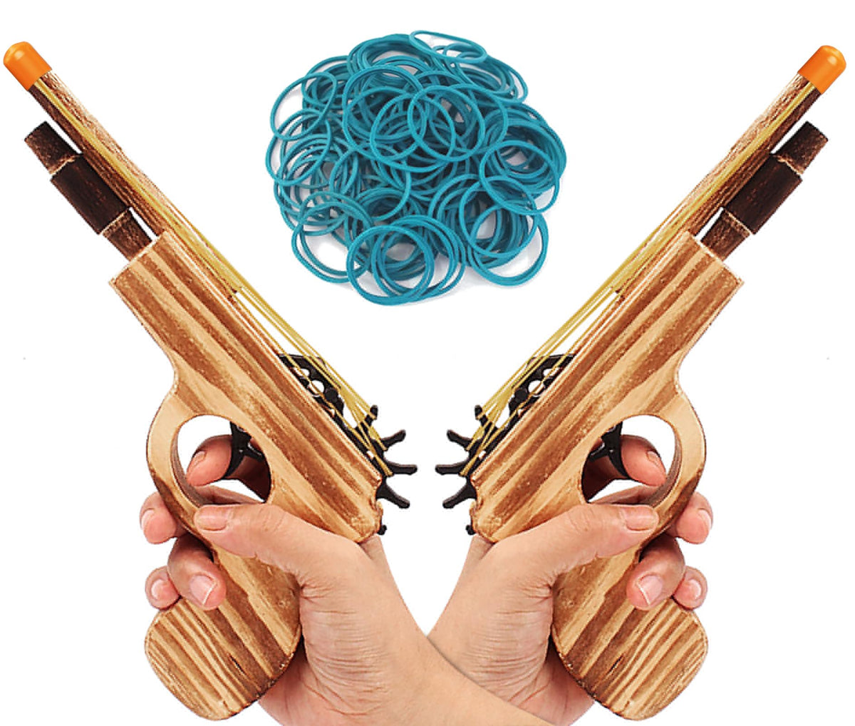 2 Pcs Wooden Rubber Band Gun Quality Wood & Handmade Kids Outdoor Toy 9 Inches Length