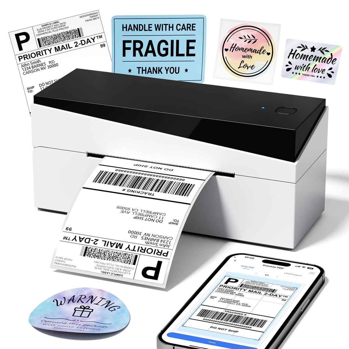 Omezizy Bluetooth Shipping Label Printer 4x6, 249BT Thermal Label Printer for Small Business, Shipping Packages, Office, Home, Compatible with Amazon, Tiktok, Ebay, USPS