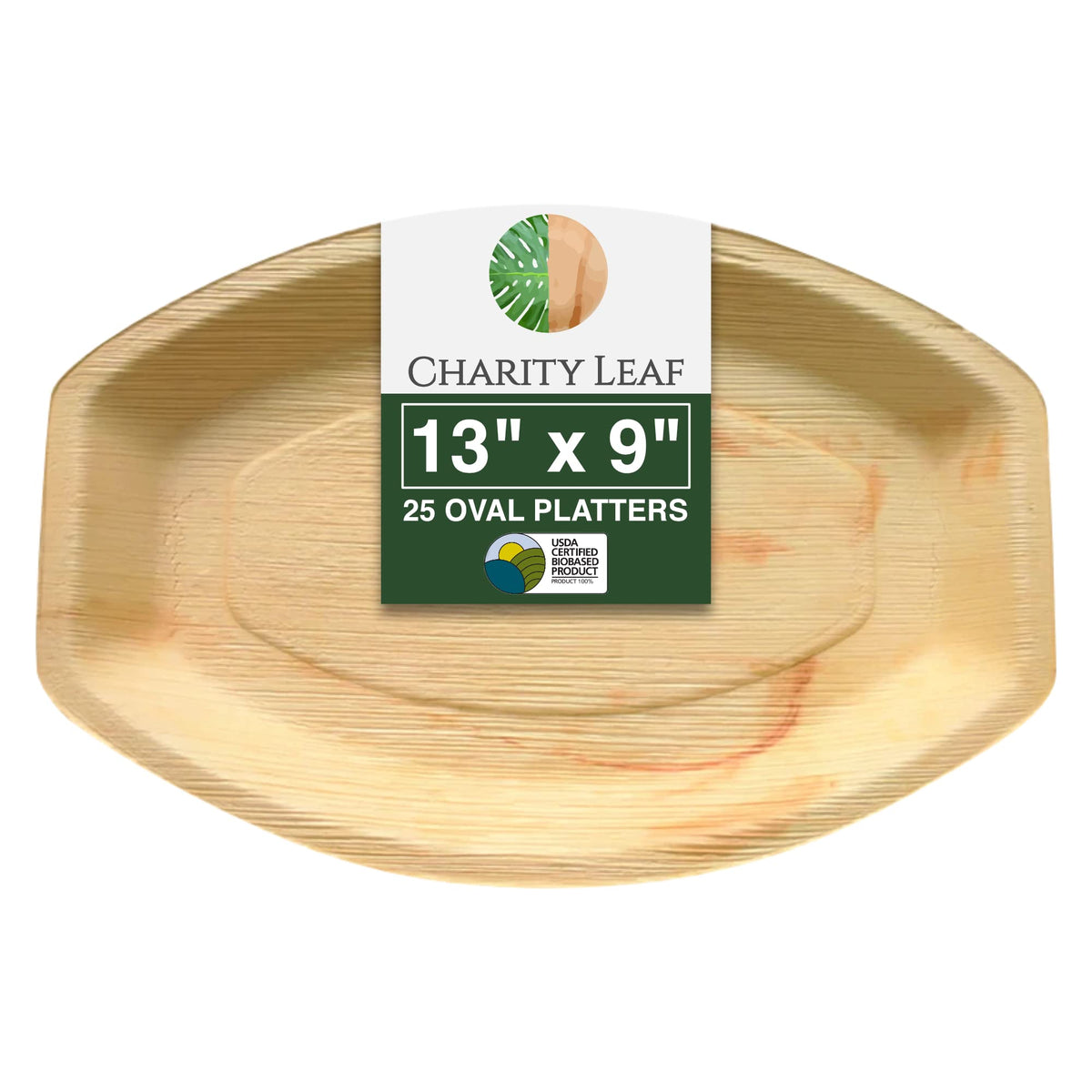 Charity Leaf Disposable Palm Leaf 13" x 9" Trays (25 pieces) Bamboo Like Serving Platters, Disposable Boards, Eco-Friendly Dinnerware For Weddings, Catering, Events