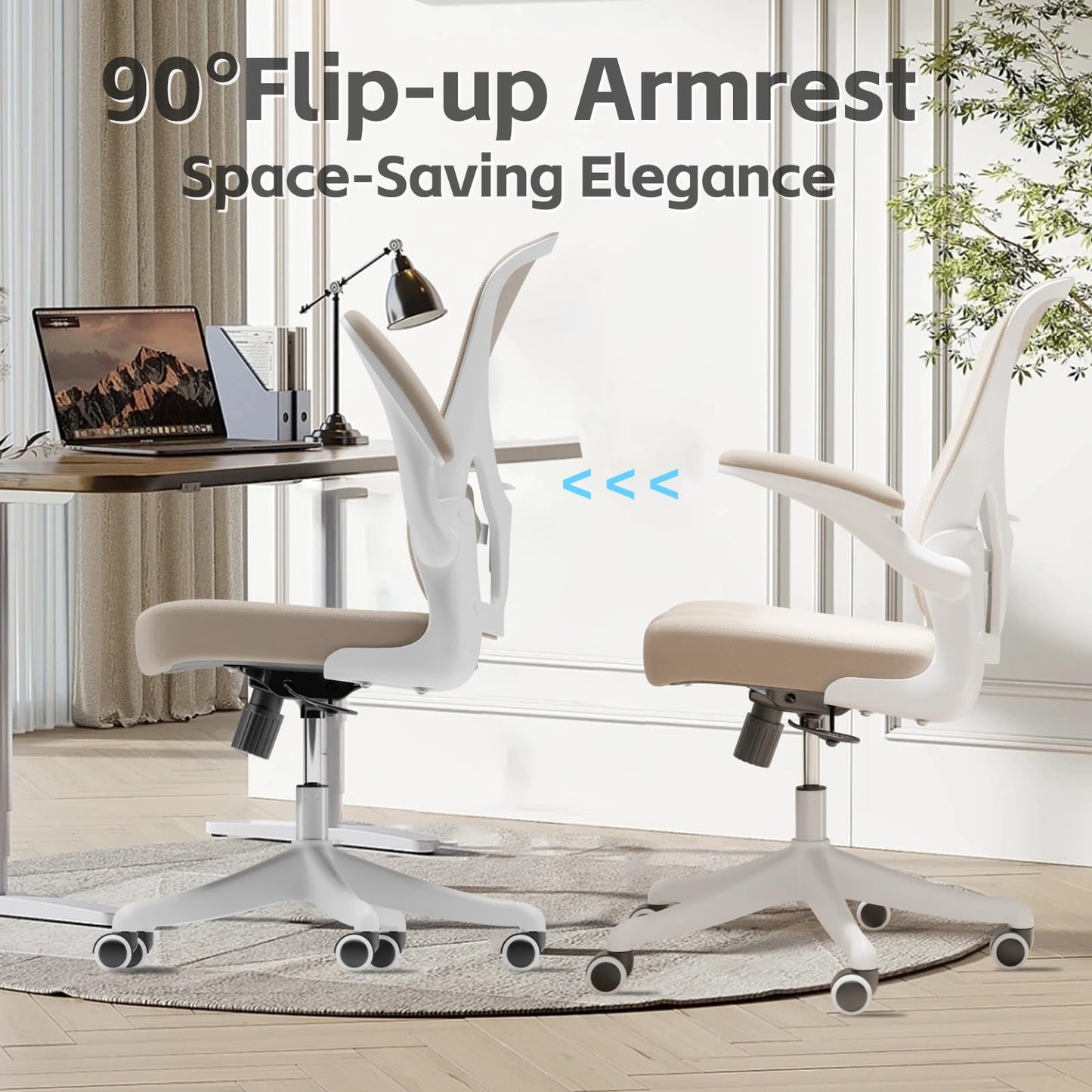 Ergonomic Office Chair with Adjustable Lumbar Support & Flip-Up Armrests - High Back Computer Desk Chair with Thickened Seat Cushion, Rolling Wheels for Home/Office Study Work