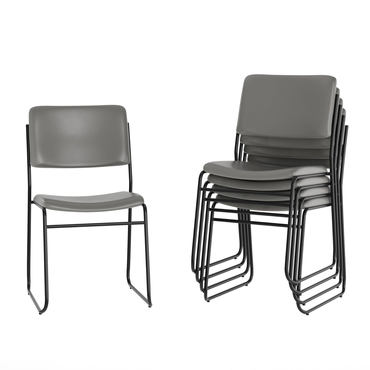 Flash Furniture Hercules Series High Density Vinyl Stacking Chairs for Waiting Rooms and Offices, Lobby Chairs with Padded Seats and Frames, Set of 5, Gray