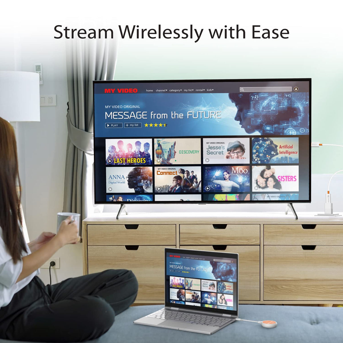 j5create ScreenCast USB-C to HDMI Wireless Display Transmitter and Receiver, Supports 1080p, Suitable for iPhone15, MacBook, iPad Pro, Chromebook, USB-C Laptops, and Android (JVAW62)