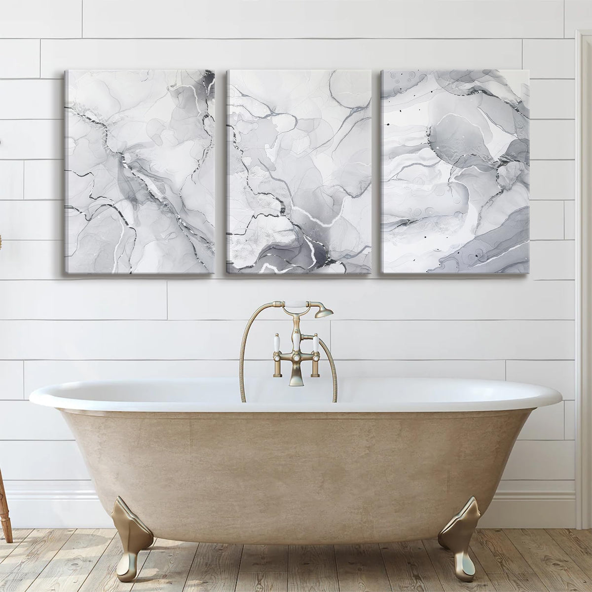 BJVJKSU Gray White Wall Art Modern Silver Abstract Marble Canvas Wall Art Vertical Paintings Prints Posters Wall Decor Pictures for Living Room Bedroom Office Home Wall Decoration(12x16in)