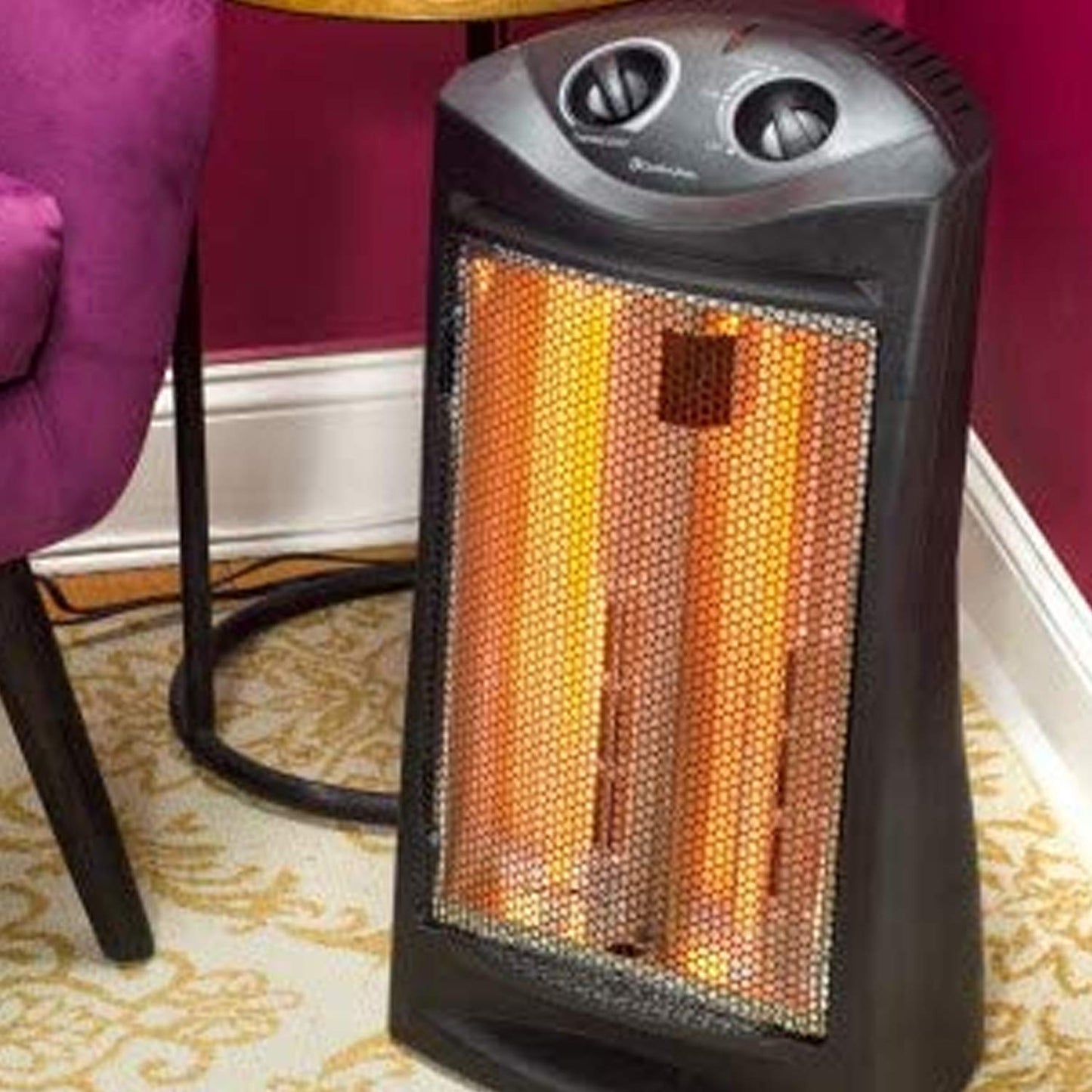 Comfort Zone Space Heaters for Indoor Use, Portable Electric Heater, Adjustable Thermostat, Infrared Heat, Quartz Tower Space Heater with 2 Heat Settings, Bedroom Heater, Black