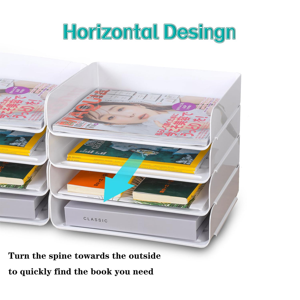 4 Tiers Stackable A4 Paper Trays, Office Desk File Holder, Tidy File Document Letter Book Paper Organizer (4 Tiers,White)