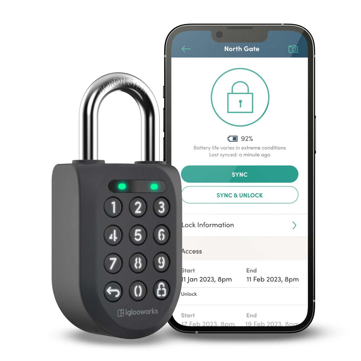 igloohome New Rugged Outdoor Smart Padlock 2E (SP2E) – Manage Access Remotely with Mobile App (iOS/Android) & Dashboard – No WiFi Needed, CEN-3, IK-09 Certified, IP68 Waterproof & 2-yr Warranty