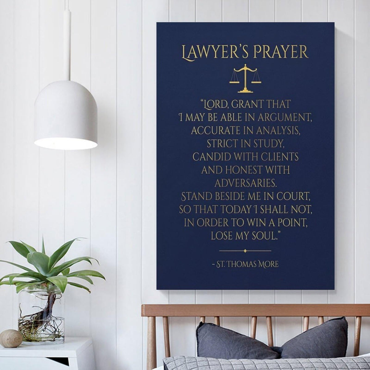 Prayer Quote For Lawyers Scales Of Justice Saint Thomas More Navy Canvas Printing Wall Art Print Decor Poster Scandinavian Bohemian for Attorney Office Courtroom Living Room Bedroom 12x18inch(30x45cm)