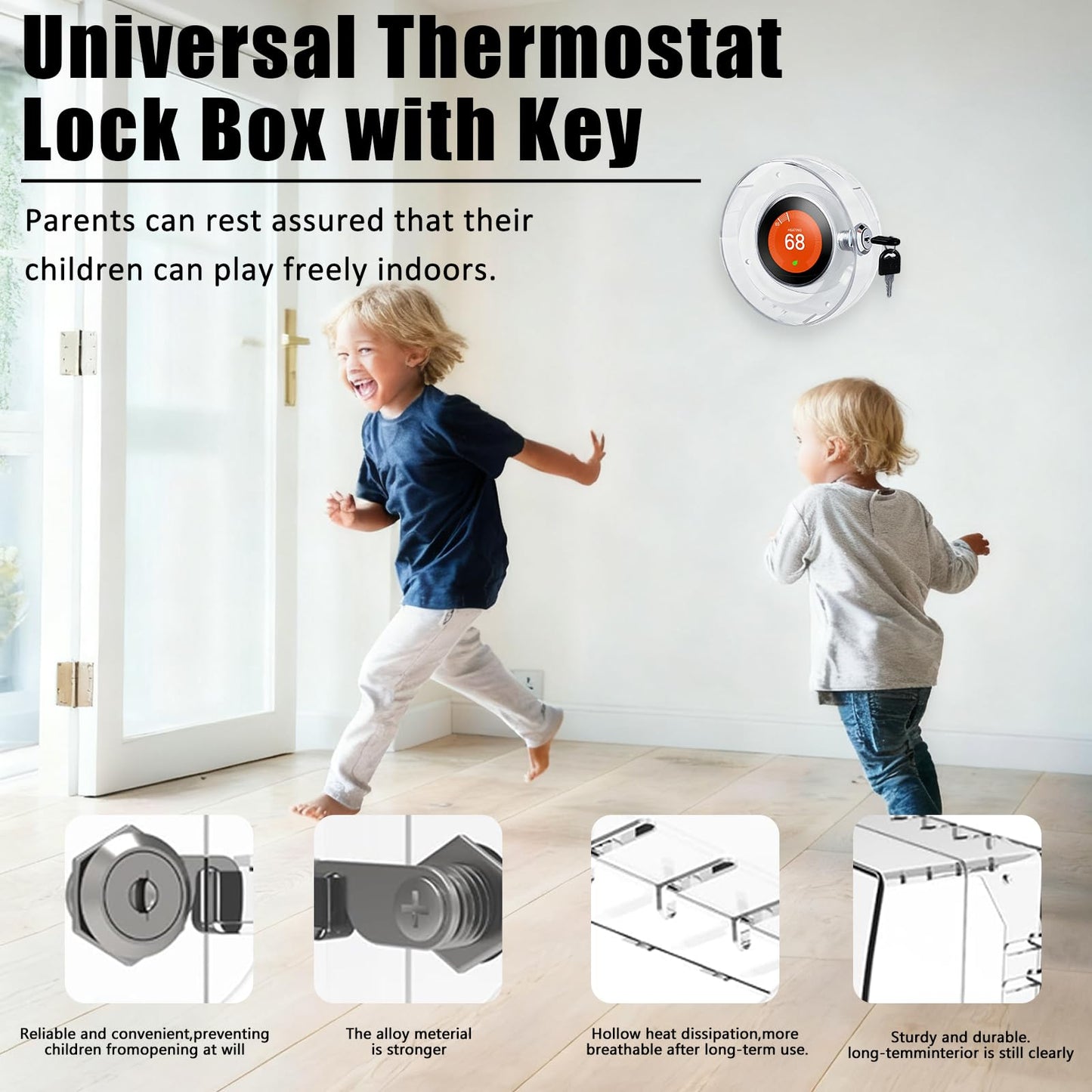 Round Thermostat Lock Case with Key, Upgraded,Thermostat Cover Universal, Thermostat Lock Case Clear, Wall Thermostat Guard, Fits Round Nest Thermostat(3.5x3.5x1.9 in) or Smaller