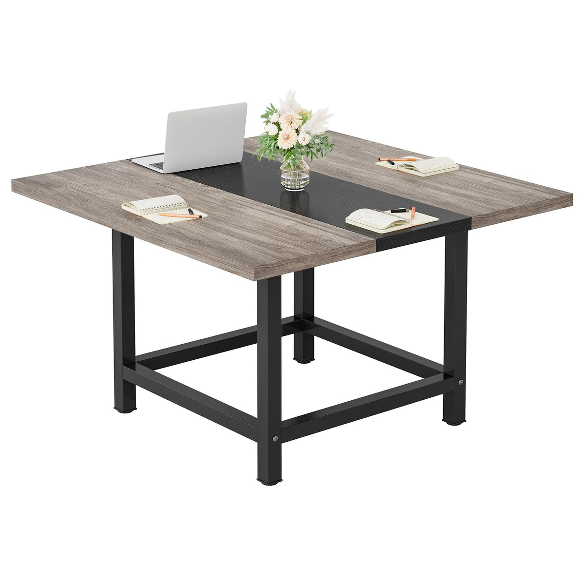 LITTLE TREE 39-Inch Square Small Conference Room Table for 4 People, Wood Computer Desk for Home Office, Small Space (Chair not Included)