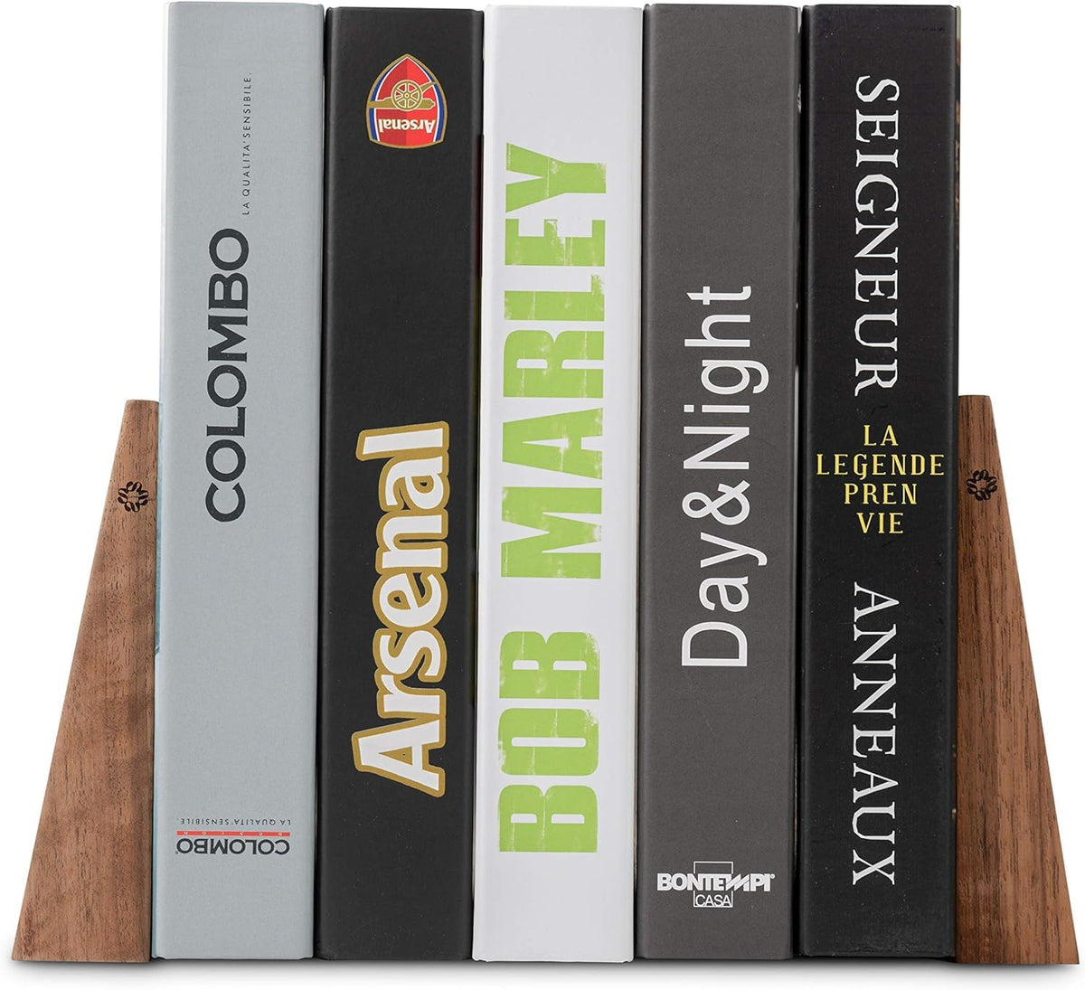 TILISMA Walnut Bookends for Shelves | Wooden Book Ends for Shelves | Sturdy Book Holders, Stoppers with Metal Base for Bookshelves | Slick Decorative Bookends Stands Firmly on Bookshelf (Pair)