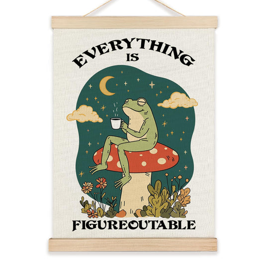 LZYRF Everything is Figureoutable Inspirational Wall Decor, Rustic Cottagecore Frog Positive Affirmations Canvas Prints Wall Decor for Office Classroom Home, 12x16 Inch