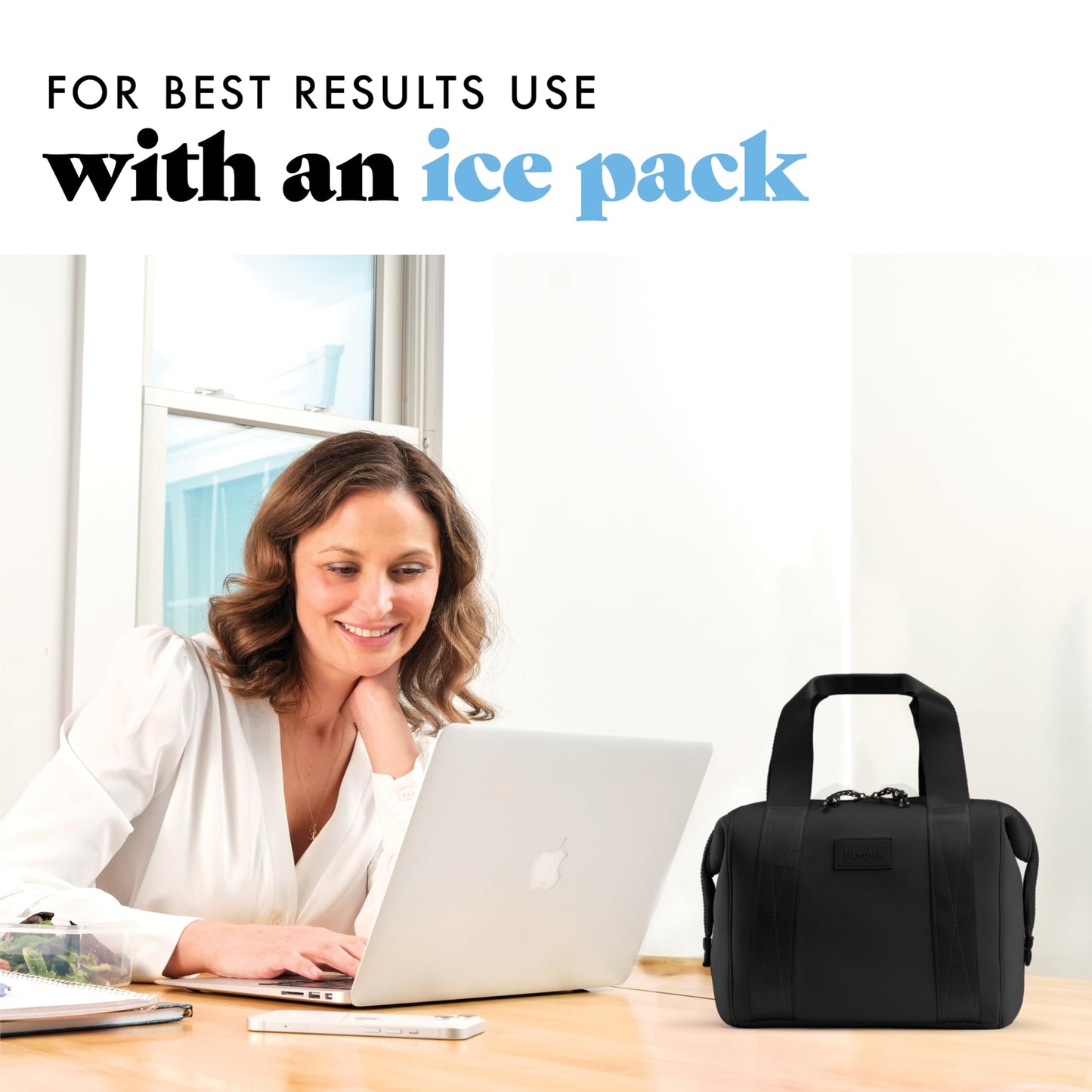 Fit & Fresh Remi Lunch Bag for Women Work – Neoprene Lunch Tote with Containers & Ice Pack, Reusable Meal Prep Lunch Box, Large Capacity, Machine Washable, Black