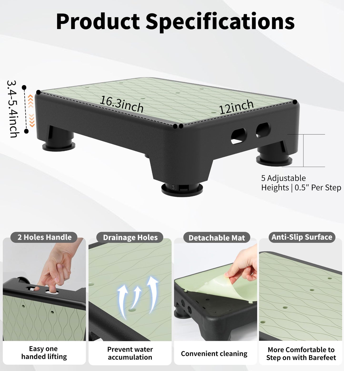 LIFTOZA 5-Level Adjustable Step Stool, Noctilucent Bedside Step, 700 LBS Capacity Safety Step Platform, Indoor and Outdoor Foot Stool for Seniors and Kids, Wide Step Stools Elderly Assistance at Night