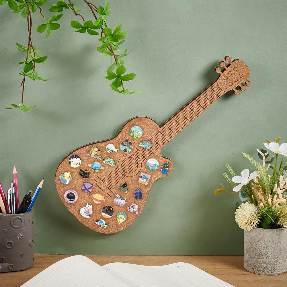 BENECREAT Guitar Pin Cork Board, 15.7x6.5inch Bulletin Display Board Wall Mounted Cork Board for Brooch Pin Storage Display, Office Home and School Decor
