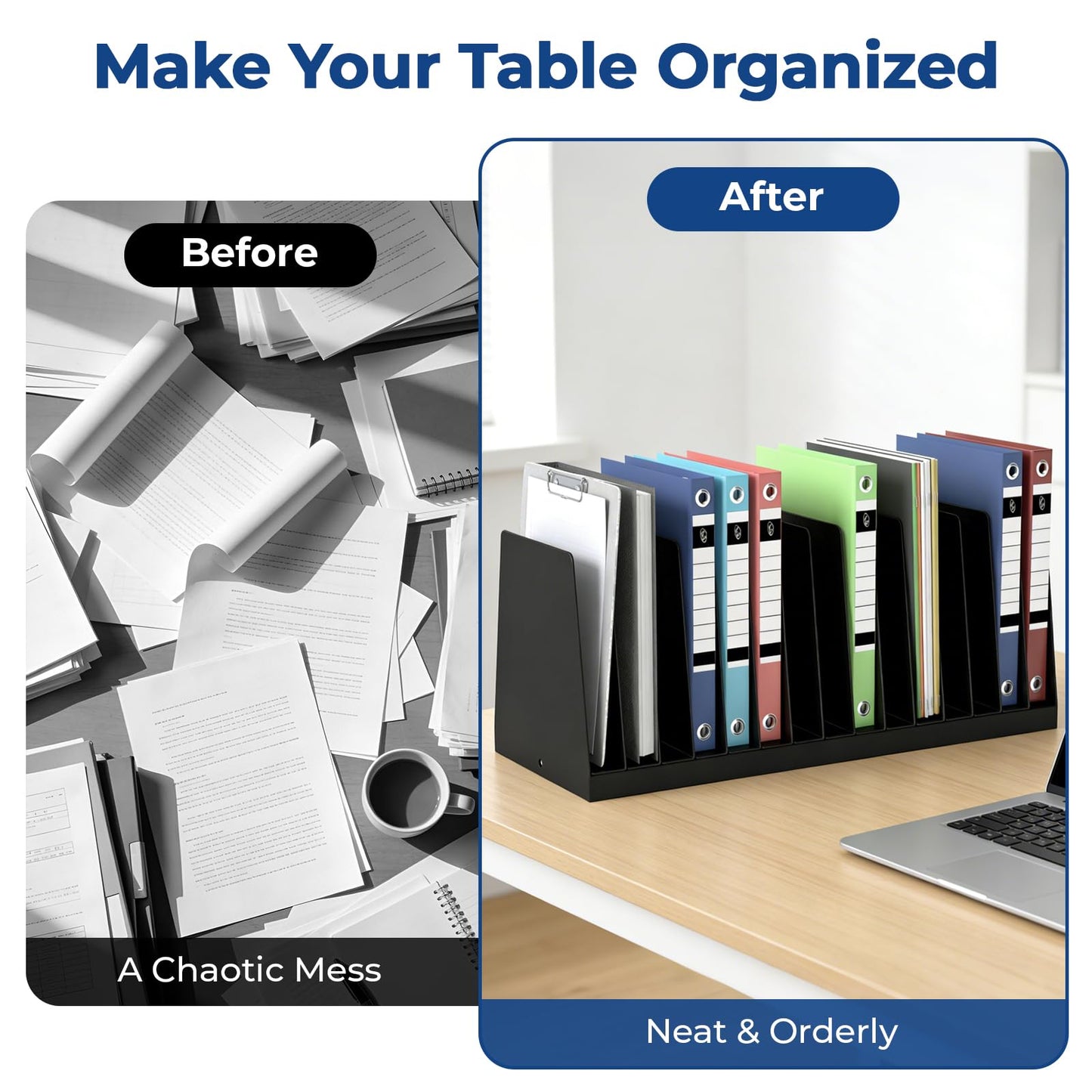 Inracity 2 Pack Vertical Metal Desk File Organizer, 15 Compartments Desktop Document Sorter & Mail Holder, Heavy-Duty Metal with Scratch & Chip-Resistant Finish for Office, Home, Classroom Use, Black