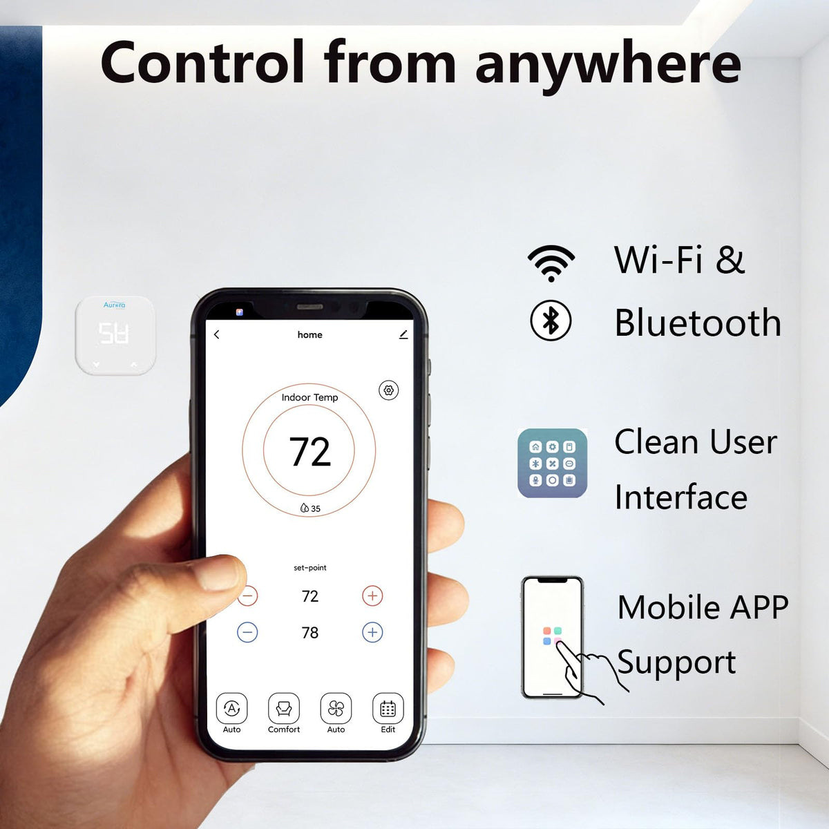 Aurora air-condition Smart Thermostat for House, Enhanced Programmable WiFi Thermostat, Saving Thermostat-Up to 4 Heat/2 Cool, Easy DIY Install