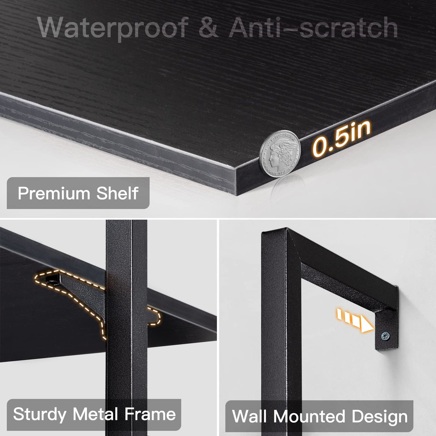 ODK 6-Tier Ladder Shelf, Book Shelf with Metal Frame, Bookcase for Living Room, Home Office, Kitchen & Bedroom, Space Saving Freestanding Organizer Rack, Black (10" D x 24" W x 87" H)