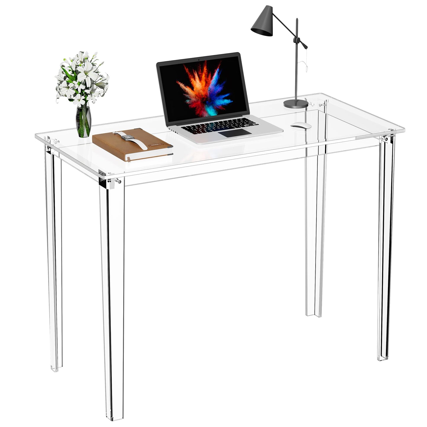 solaround Acrylic Desk, Clear Modern Writing Table for Home Office (Clear, Nomal)