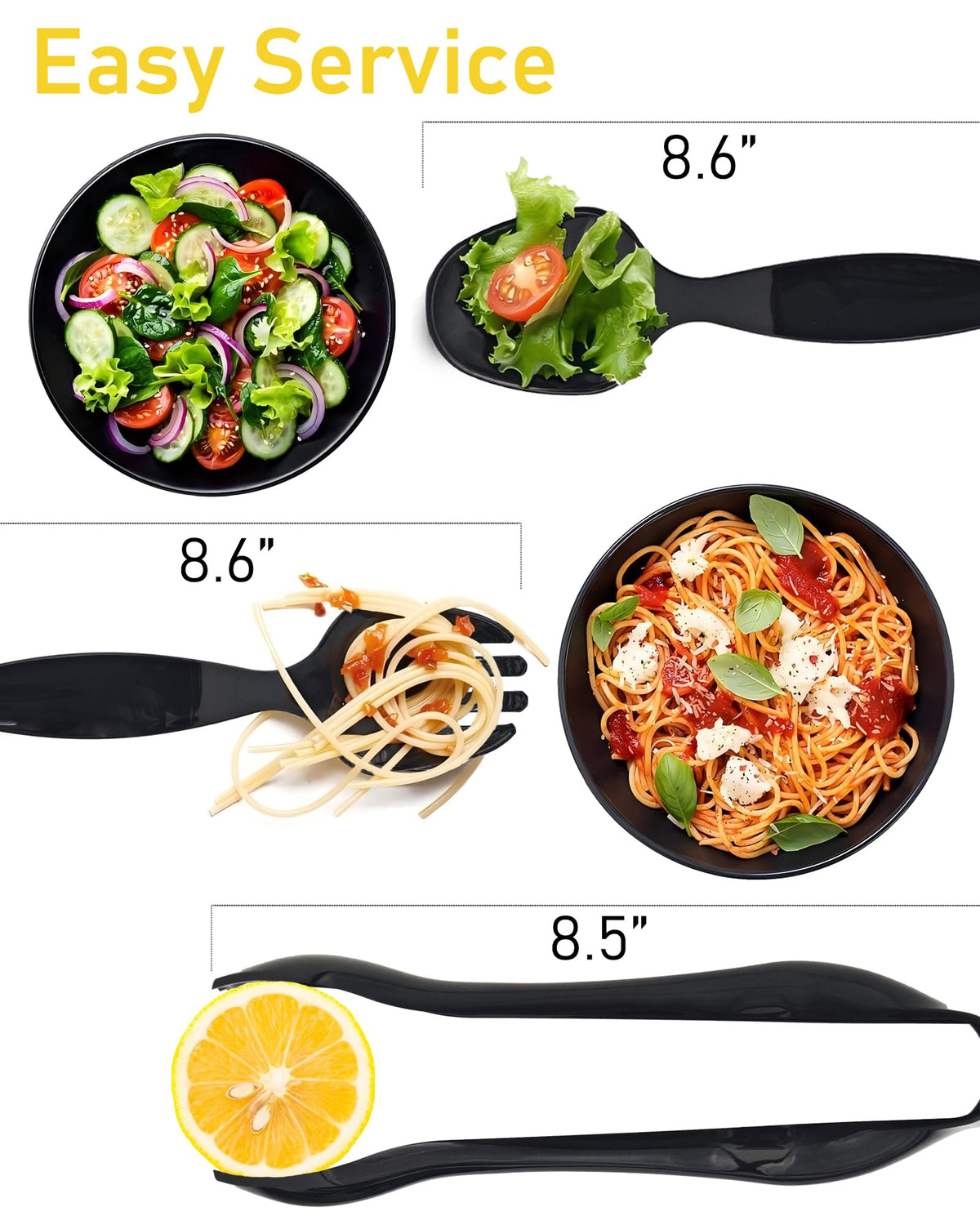 Plastic Serving Utensils 36PCS, Disposable Serving Utensils for Buffets Events Parties - 12 Sets of Heavy Duty Plastic Serving Spoons, Forks, Tongs for Wedding/Birthday/Catering Events (Black)