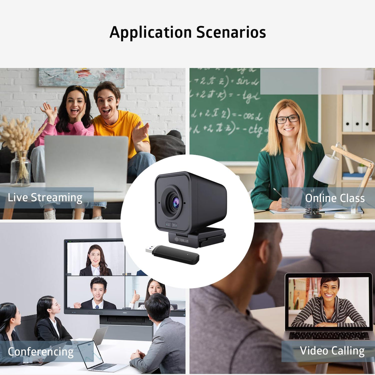 TOALLIN 1080P HD Wireless Webcam for PC, Built-in Noise-Canceling Microphone, Wireless Computer Camera for Video Conferencing, Live Streaming and Online Video Calls
