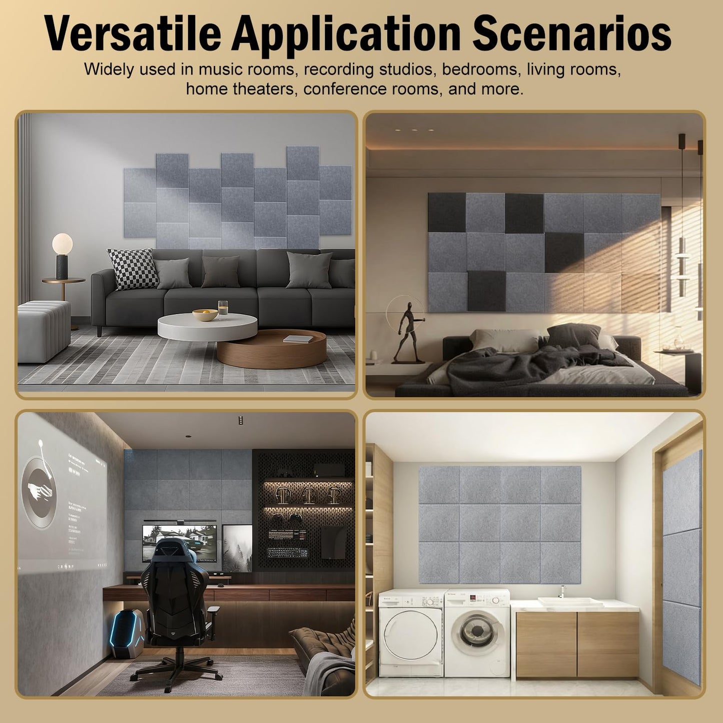 12Pack Acoustic wall Panels Panels 0.4" x 12" x 12" Soundproof Wall Panels Noise High Density Sound Dampening Panels Panels for Home Office Recoding Studio with self Adhesive Acoustic Panels.
