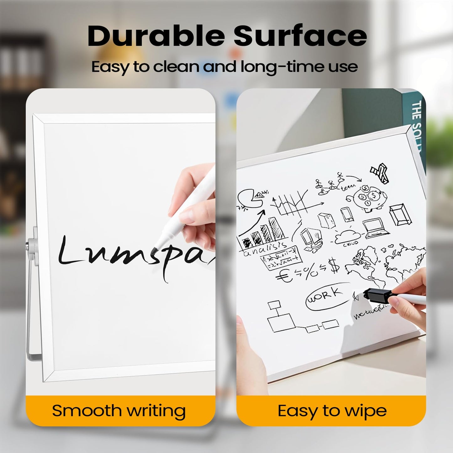 Lumspax Desktop Whiteboard with Stand, 16" x 12" Double-Sided Dry Erase Board with Stand, Portable Stand White Board for Office, Home, School