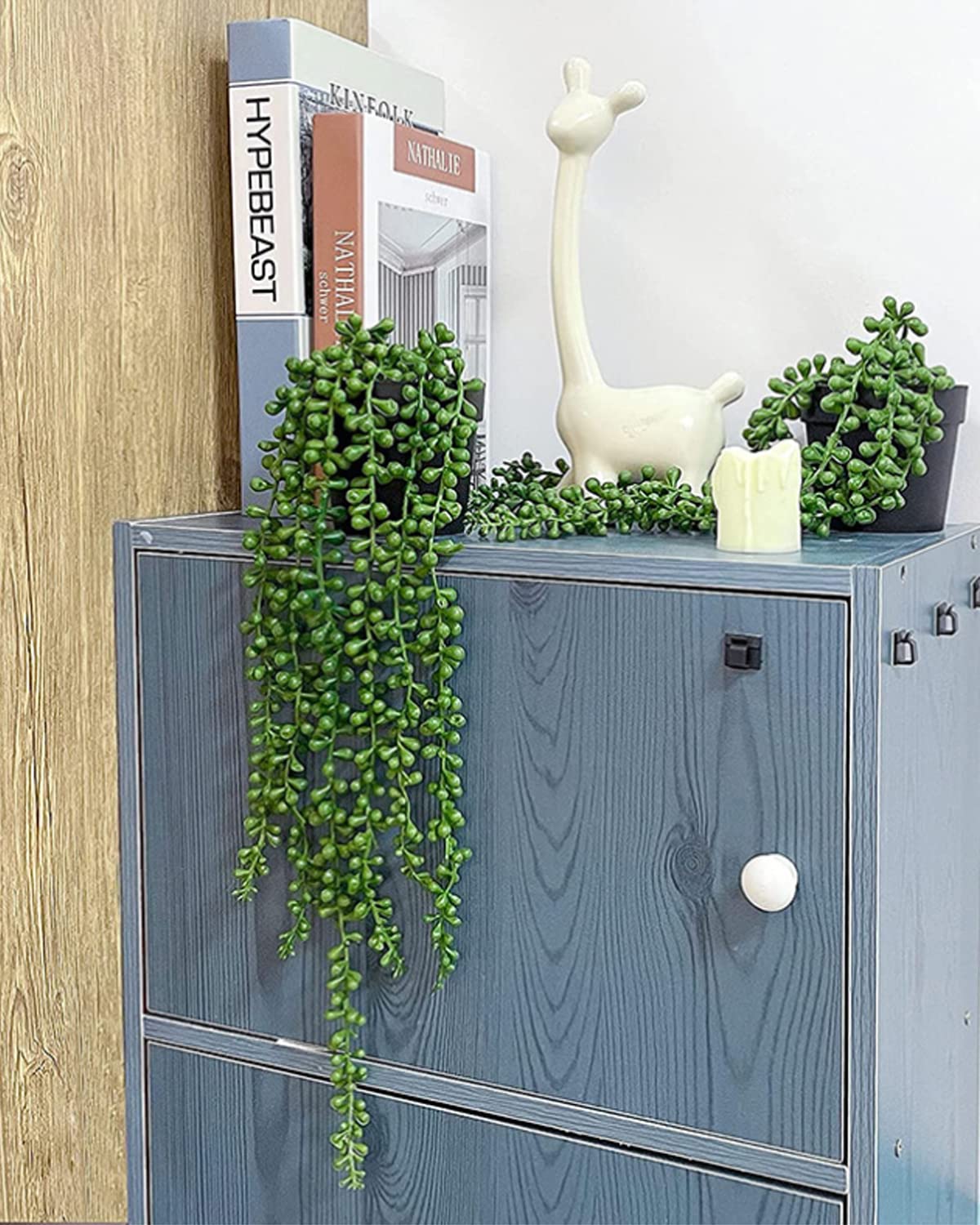 iToids 1 Pack Artificial Hanging Plants, Fake Potted Hanging String of Pearls Vine - Ideal for Home, Living Room, Office, Shelf, Farmhouse, Outdoor, Indoor Decor - Perfect Decor for All Seasons
