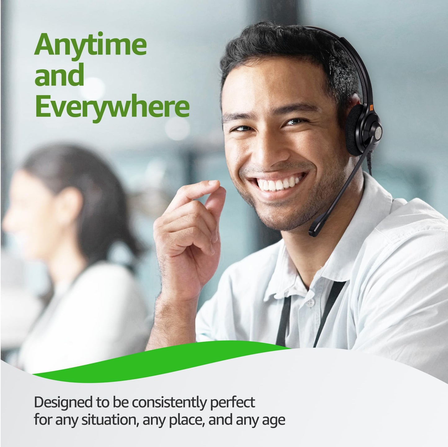 IPD Phone Headset for Office and Call Center Wired QD to RJ9 IPH-215 Binaural-Compatible with with Yealink SIP, Grandsteam, Sangoma, +Ooma and LG landline Phones