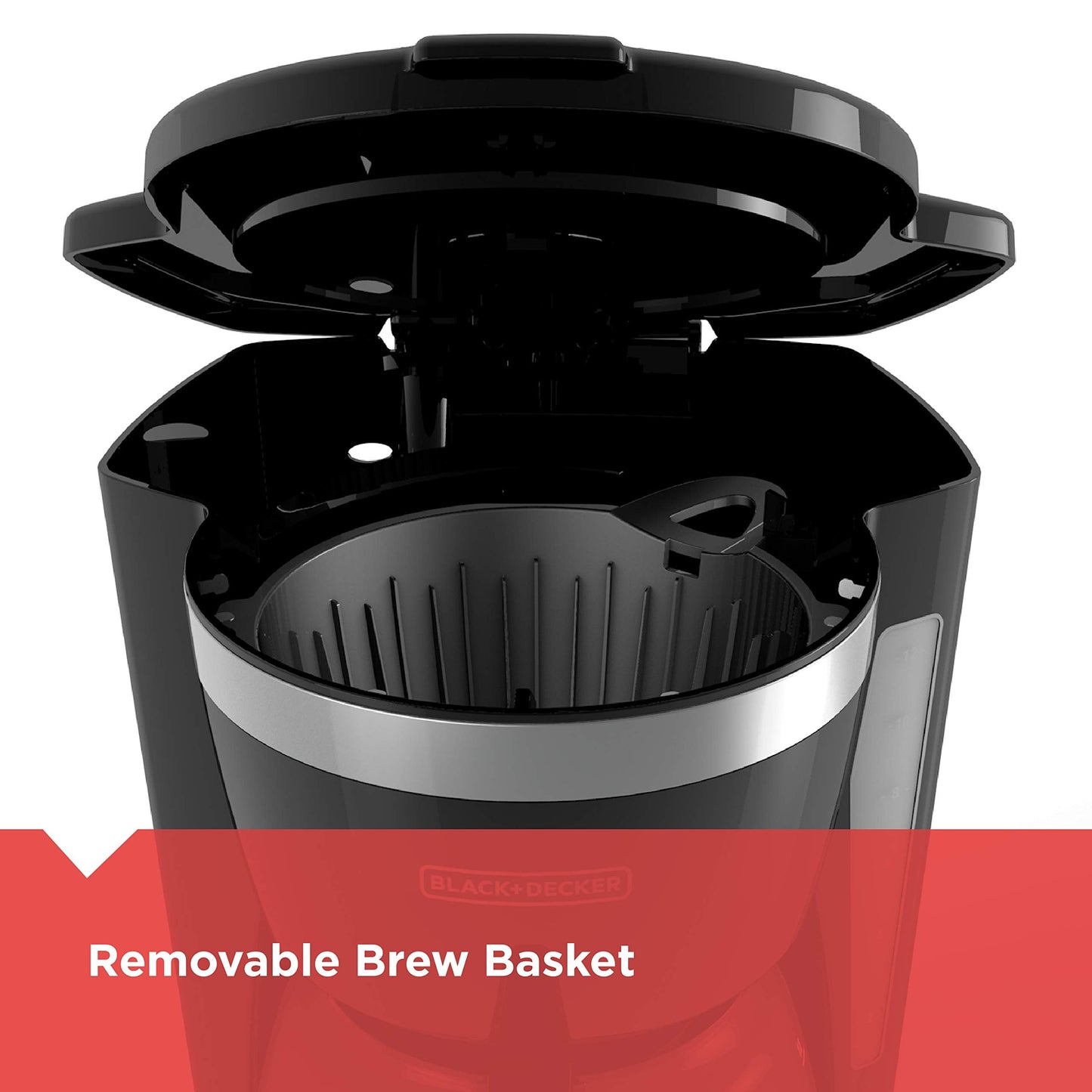 BLACK+DECKER 12-Cup Digital Coffee Maker, Programmable, Washable Basket Filter, Sneak-A-Cup, Auto Brew, Water Window, Keep Hot Plate, Black
