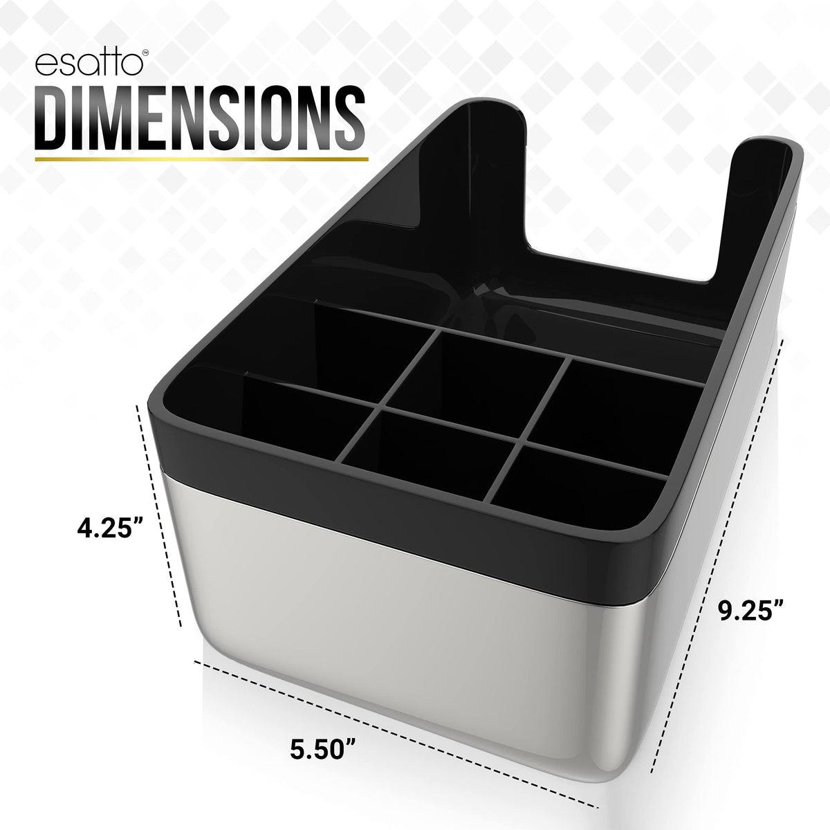 Esatto Professional Bar Products Premium Bar Caddy (Chrome), Used to Easily Organize Bar Items and Workspace, With Additional 12 Pourers For Precision Pouring and 12 Pourer Covers