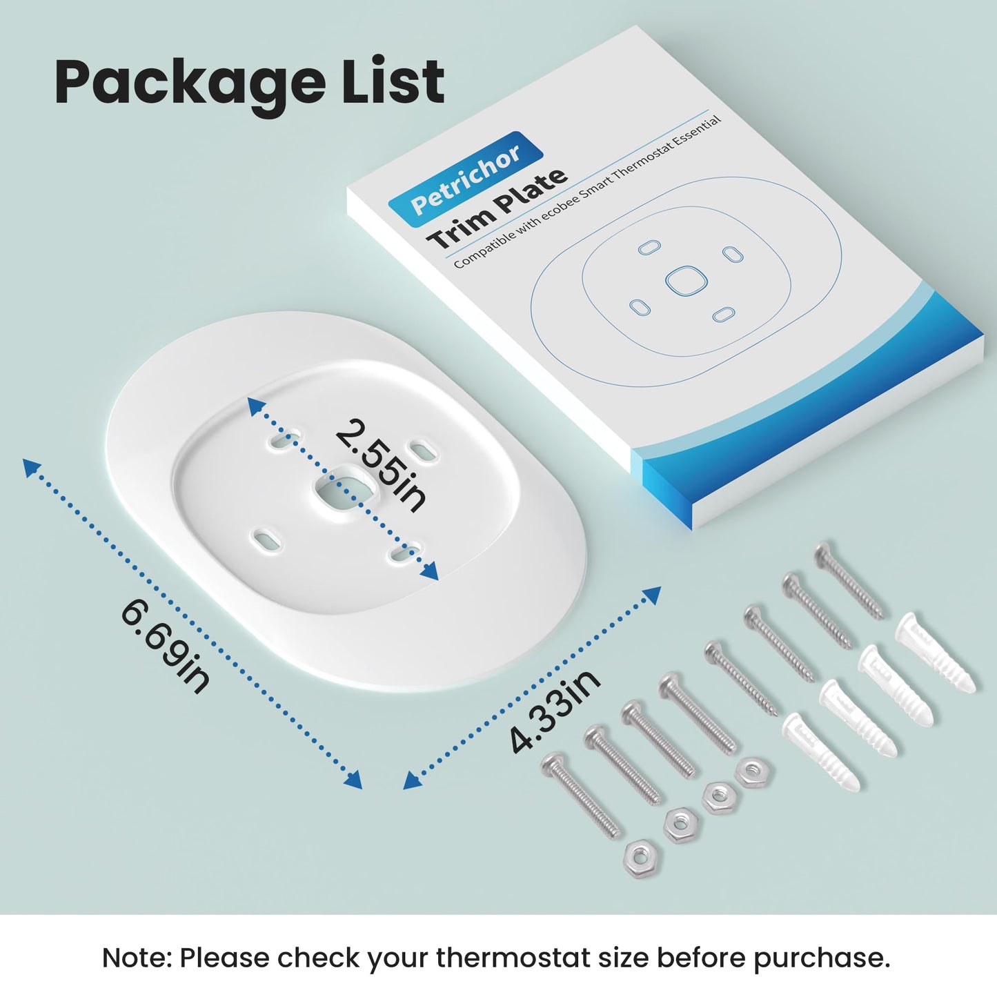 Tim Kit for ecobee Smart Thermostat Essential 2025, Wall Plate Cover Accessory for ecobee Thermostat, Easy to Install Cover Imperfections for Your Wall