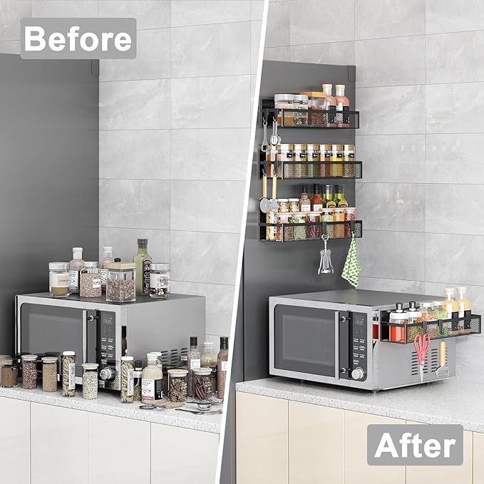 Aufworld Magnetic Spice Rack for Refrigerator, 4 Pack Magnetic Shelf, Fridge