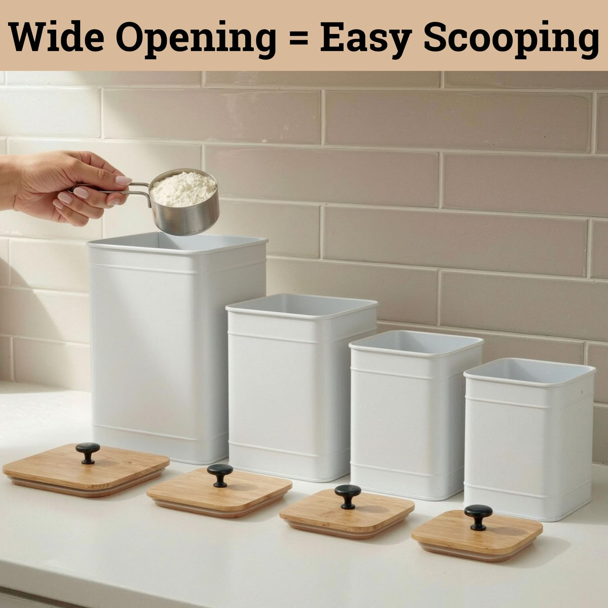 Kitchen Canisters for Countertop Set of 4 with Customizable Chalkboard Labels & Marker Pen - Big Iron Kitchen Canisters with Airtight Lids - Canisters Sets for the Kitchen - White Kitchen Canister Set