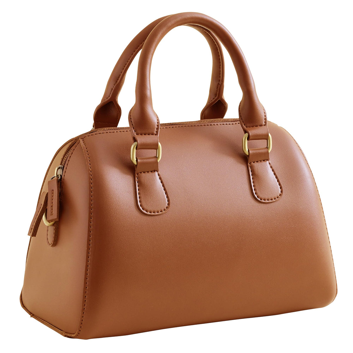 Vintage Vegan Leather Boston Bag for Women (BROWN)